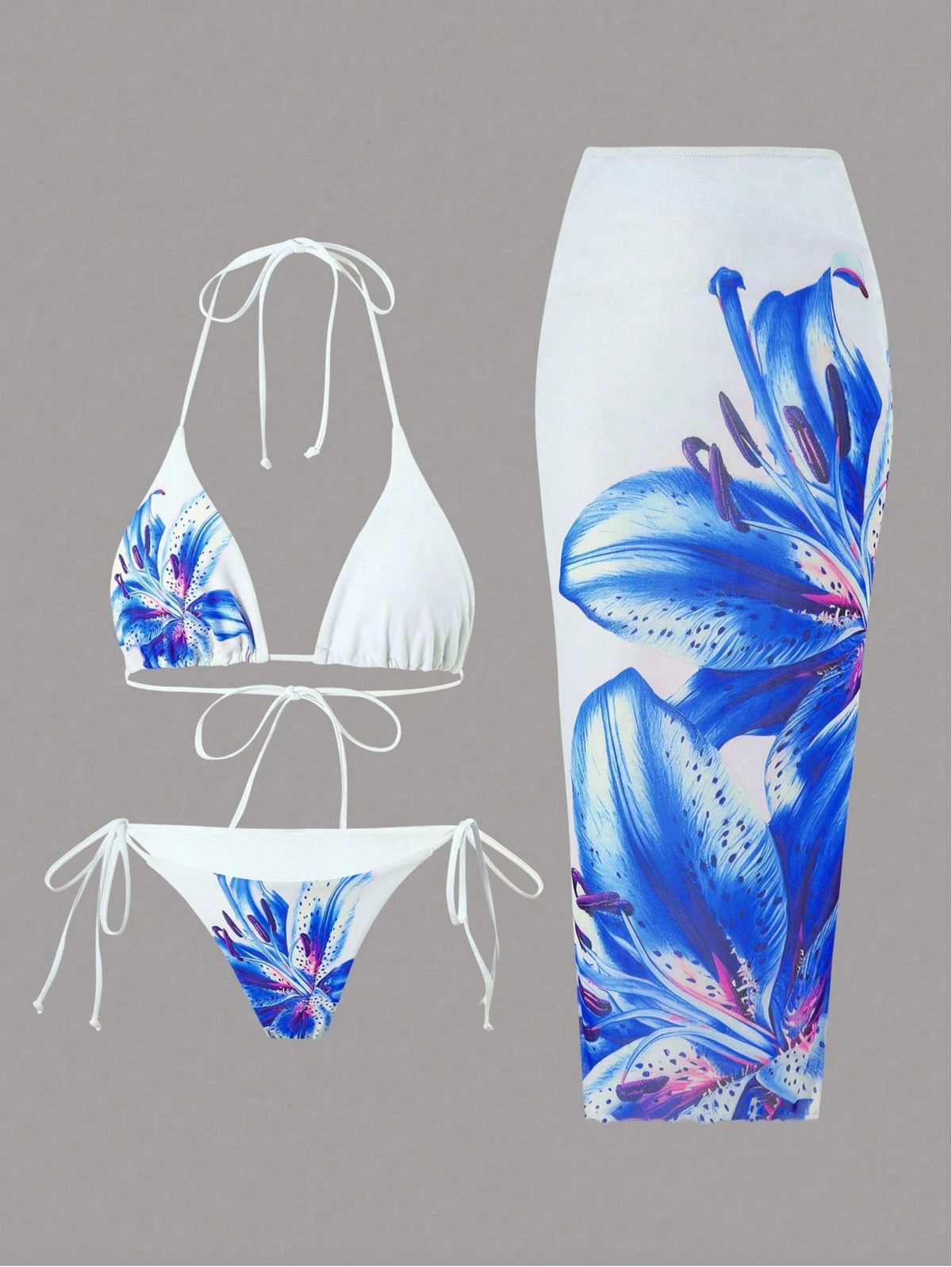 The Blue Lily Set de 3 Piezas Bikini y Falda